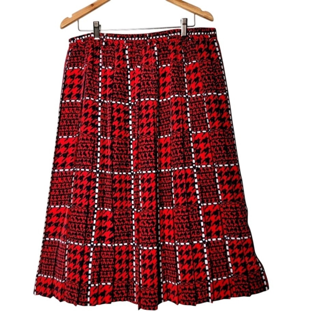 Andrea‎ Gayle Collections Red Blue Houndstooth Midi Skirt Size 20 Elastic Waist